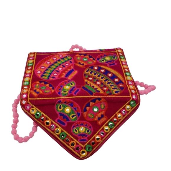 Envelope Purse with Embroidered Colorful Latern Pattern and Pom Pom Strap - Picture 7 of 8